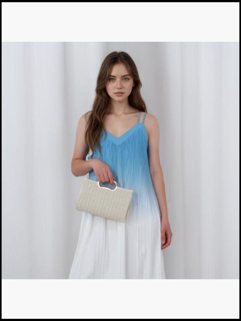 Straw Clutch Purse Woven Evening Bag Beach Handbag with Chain - Picture 2 of 7